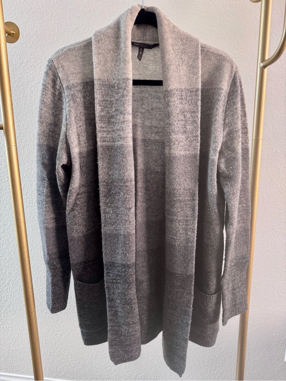 BCBG Open-Front Shawl Collar Sweater Cardigan - Gray